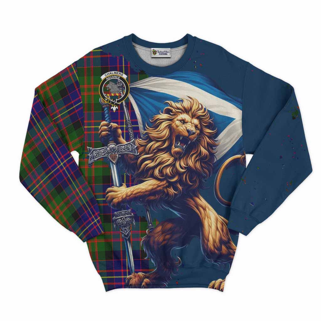 Chalmers Tartan Family Crest Sweatshirt with Scottish Majestic Lion Unisex - Tartan Vibes Clothing
