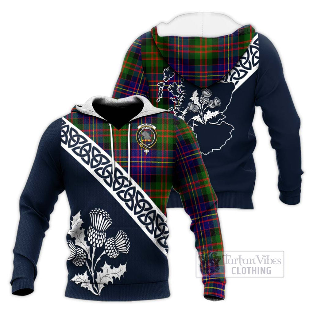 Chalmers Tartan Knitted Hoodie Featuring Thistle and Scotland Map Unisex Knitted Pullover Hoodie - Tartan Vibes Clothing