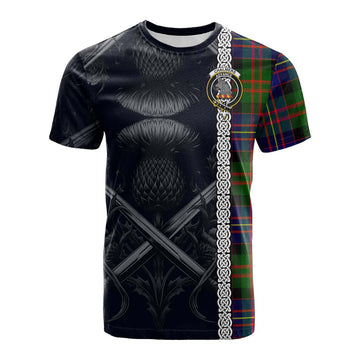 Chalmers Tartan Cotton T-shirt with Family Crest Cross Sword Thistle Celtic Vibes
