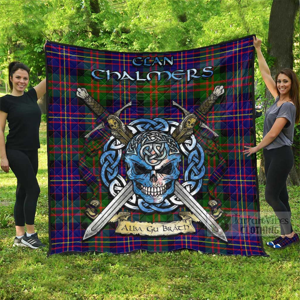 Chalmers Tartan Quilt with Celtic Skull Alba Gu Brath Style Super King Quilt 91" x 110" - Tartan Vibes Clothing