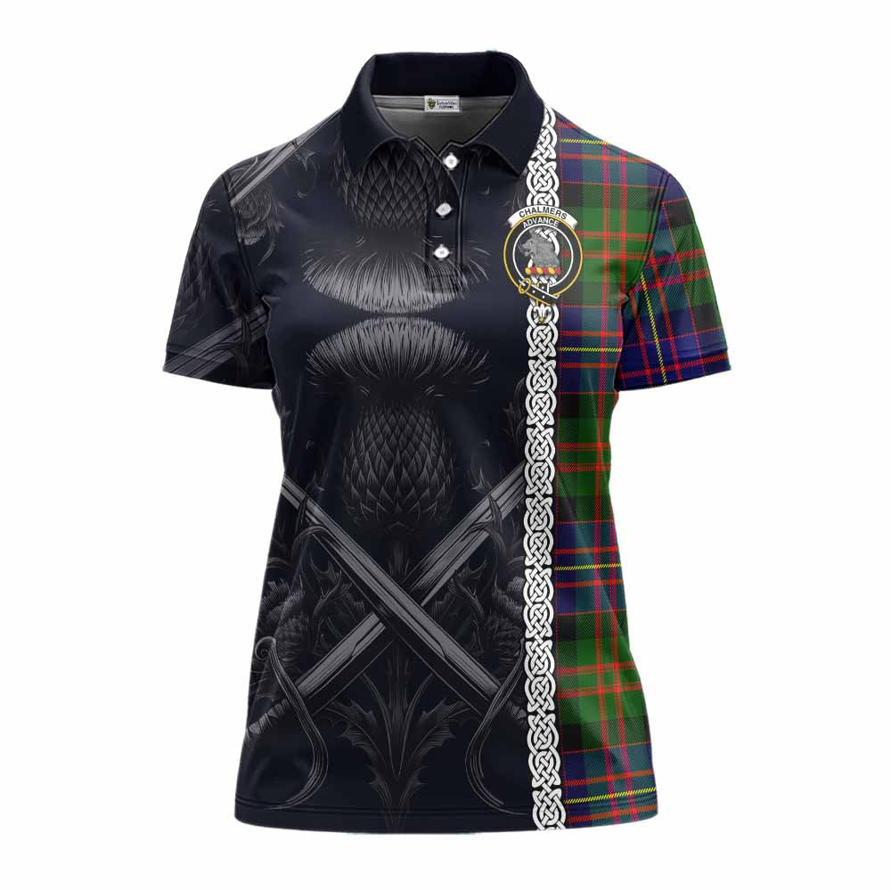 Tartan Vibes Clothing Chalmers Tartan Women's Polo Shirt with Family Crest Cross Sword Thistle Celtic Vibes