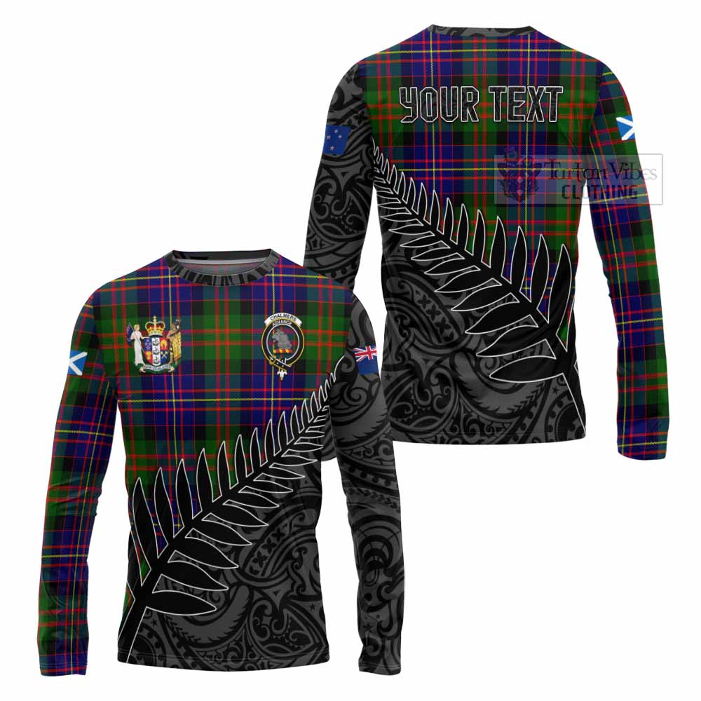 Tartan Vibes Clothing Chalmers Crest Tartan Long Sleeve T-Shirt with New Zealand Silver Fern Half Style