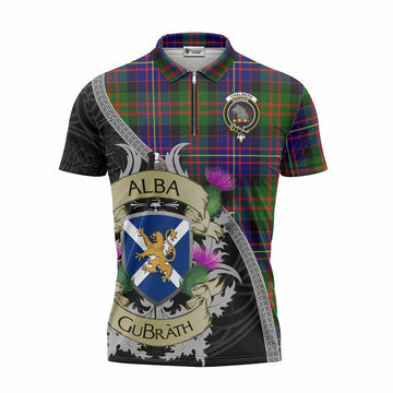 Chalmers Tartan Family Crest Zipper Polo Shirt Lion Rampant Royal Thistle Shield Celtic Inspired Unisex - Tartan Vibes Clothing