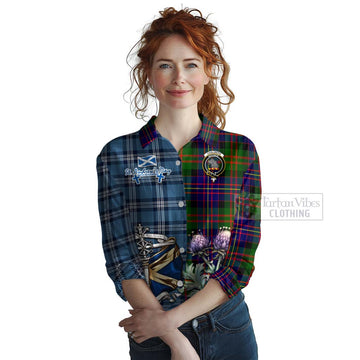Chalmers Tartan Women's Casual Shirt Happy St. Andrew's Day Half Tartan Style Female - Tartan Vibes Clothing