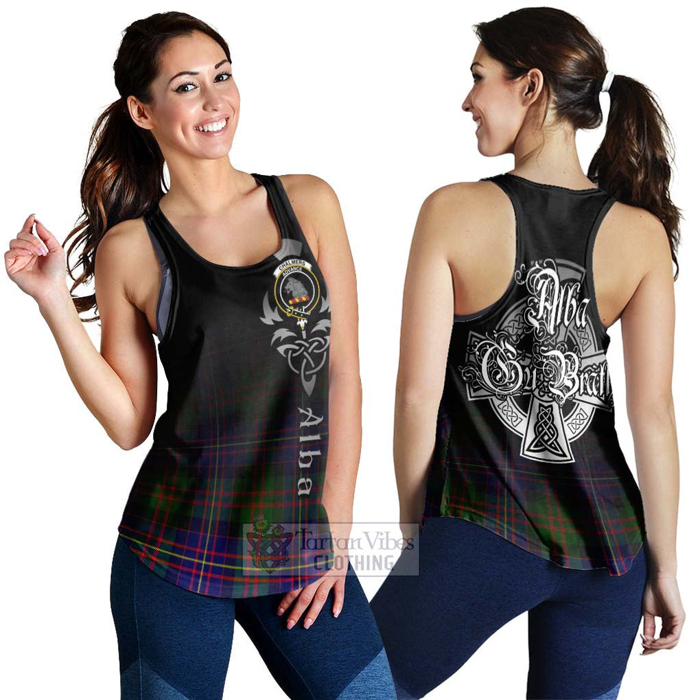 Tartan Vibes Clothing Chalmers Tartan Women's Racerback Tanks Featuring Alba Gu Brath Family Crest Celtic Inspired