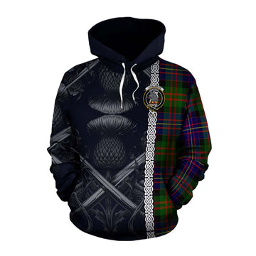 Chalmers Tartan Cotton Hoodie with Family Crest Cross Sword Thistle Celtic Vibes Pullover Hoodie XS - Tartan Vibes Clothing