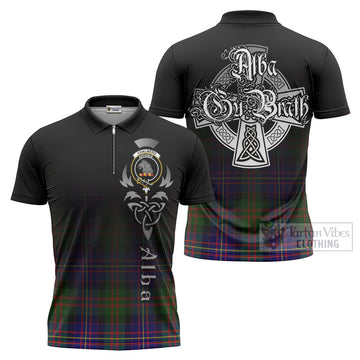 Chalmers Tartan Zipper Polo Shirt Featuring Alba Gu Brath Family Crest Celtic Inspired