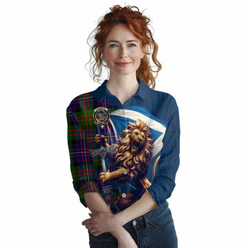 Chalmers Tartan Family Crest Women's Casual Shirt with Scottish Majestic Lion Female - Tartan Vibes Clothing
