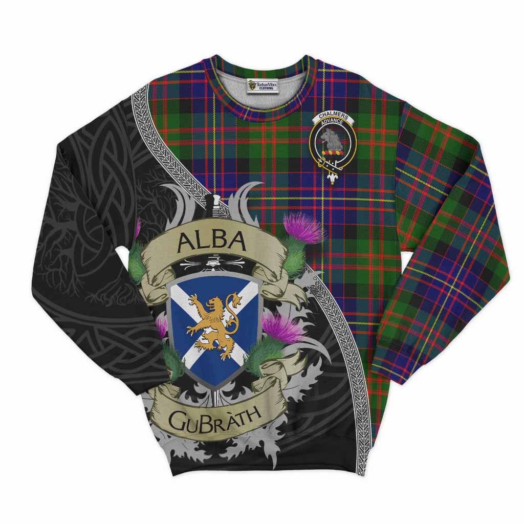 Chalmers Tartan Family Crest Sweatshirt Lion Rampant Royal Thistle Shield Celtic Inspired Unisex - Tartan Vibes Clothing