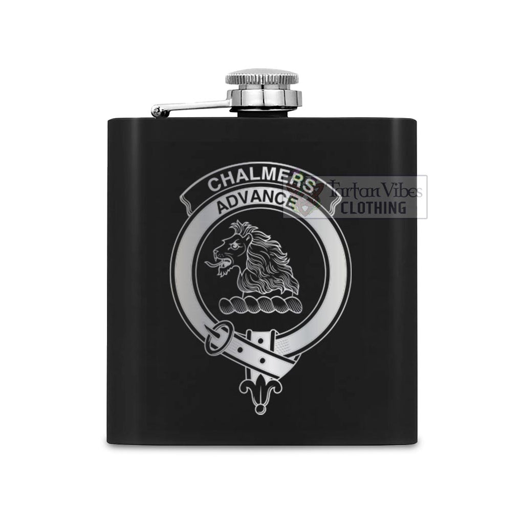 Chalmers Crest Hip Flask Set 7oz Black Stainless Steel with A Gift Box One Size 7oz - 2D-tartanvibesclothing