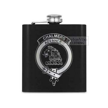 Chalmers Crest Hip Flask Set 7oz Black Stainless Steel with A Gift Box