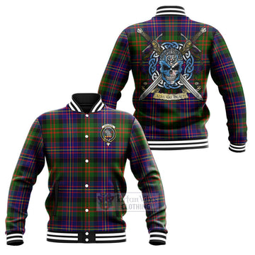 Chalmers Tartan Baseball Jacket with Family Crest Celtic Skull Style Unisex - Tartan Vibes Clothing
