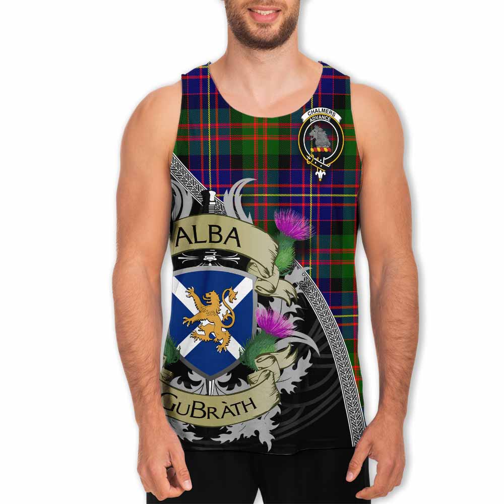 Chalmers Tartan Family Crest Men's Tank Top Lion Rampant Royal Thistle Shield Celtic Inspired Men - Tartan Vibes Clothing