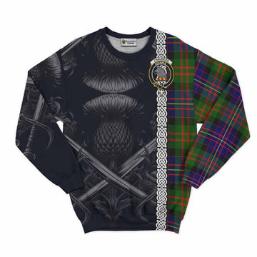 Chalmers Tartan Sweatshirt with Family Crest Cross Sword Thistle Celtic Vibes Unisex - Tartan Vibes Clothing