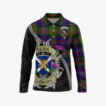 Chalmers Tartan Family Crest Long Sleeve Polo Shirt Lion Rampant Royal Thistle Shield Celtic Inspired Unisex - Tartan Vibes Clothing