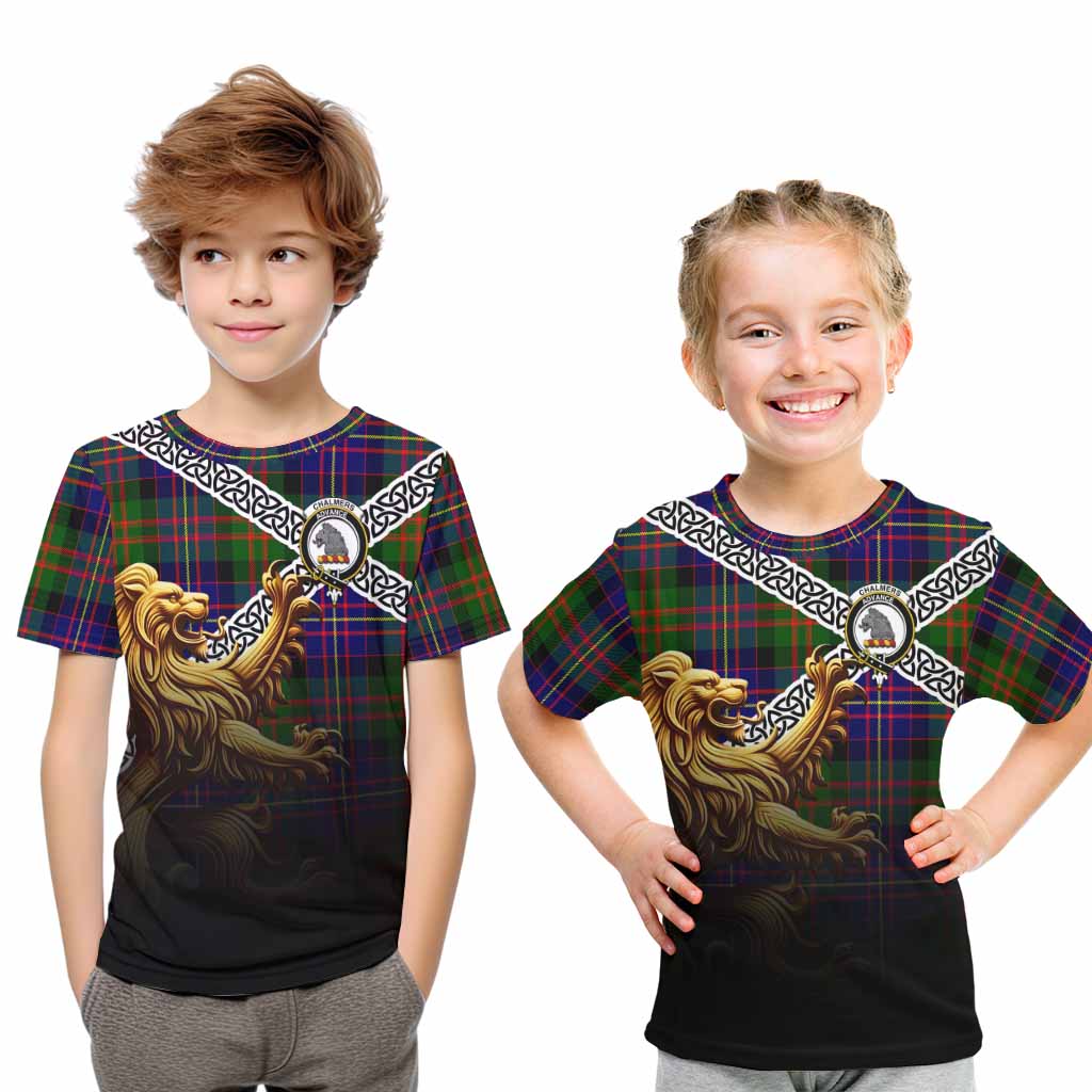 Chalmers Crest Tartan Kid T-Shirt with Golden Lion Emblem Celtic Style Youth XL Size14 - Tartan Vibes Clothing