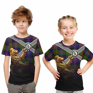 Chalmers Crest Tartan Kid T-Shirt with Golden Lion Emblem Celtic Style Youth XL Size14 - Tartan Vibes Clothing