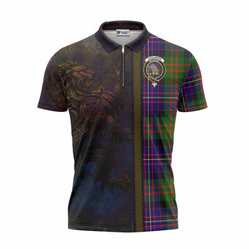 Chalmers Tartan Family Crest Zipper Polo Shirt Alba Gu Brath Be Brave Lion Ancient Style Unisex - Tartan Vibes Clothing
