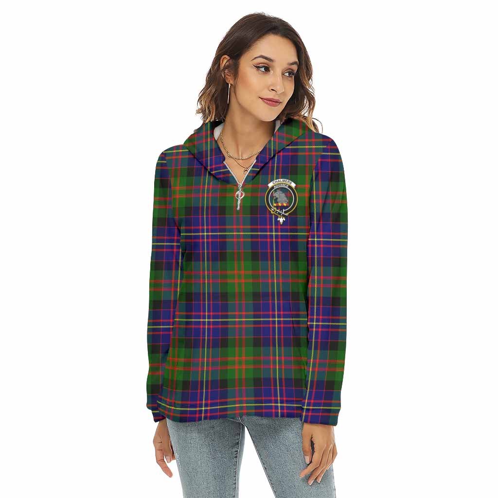 Chalmers Tartan Women's Borg Fleece Hoodie with Half Zip with Family Crest Female - Tartan Vibes Clothing