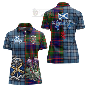 Tartan Vibes Clothing Chalmers Tartan Women's Polo Shirt Happy St. Andrew's Day Half Tartan Style