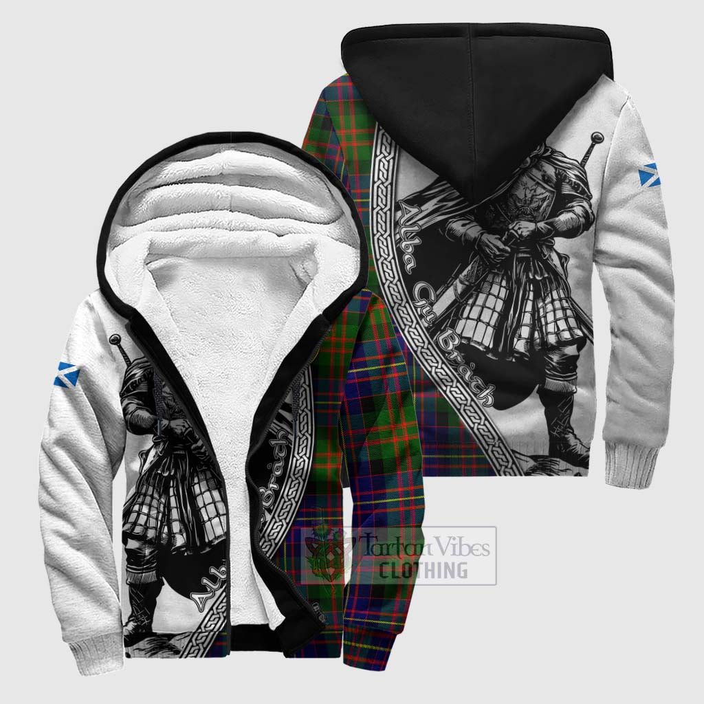 Chalmers Tartan Clan Crest Sherpa Hoodie with Highlander Warrior Celtic Style Unisex S - Tartan Vibes Clothing