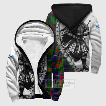 Chalmers Tartan Clan Crest Sherpa Hoodie with Highlander Warrior Celtic Style Unisex S - Tartan Vibes Clothing