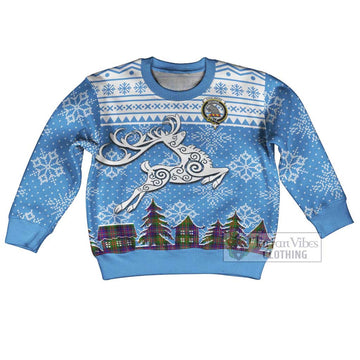 Chalmers Clan Christmas Kid Ugly Sweater with Tartan and Celtic Reindeer Style