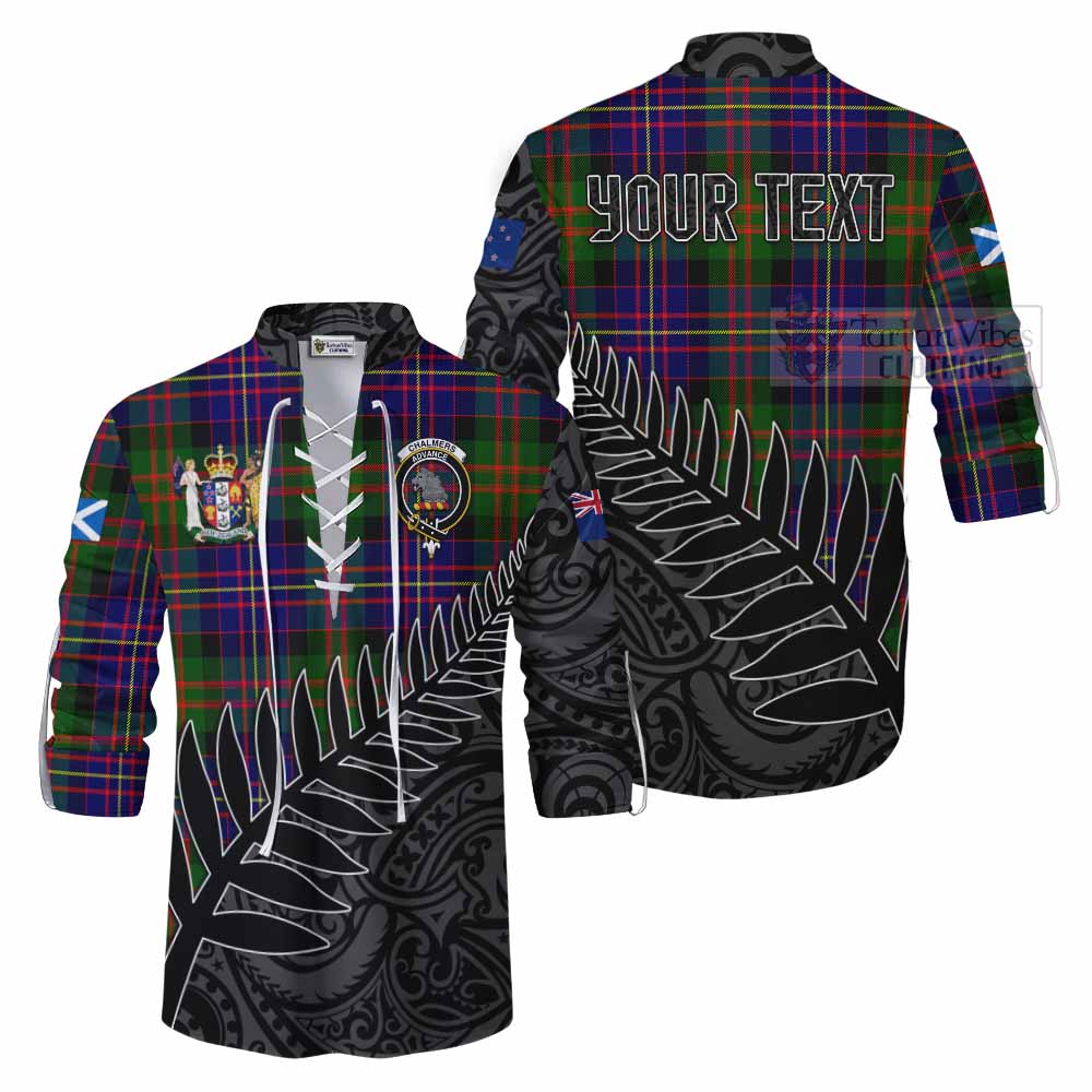 Tartan Vibes Clothing Chalmers Crest Tartan Ghillie Kilt Shirt with New Zealand Silver Fern Half Style