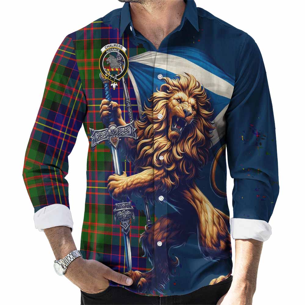 Chalmers Tartan Family Crest Long Sleeve Button Shirt with Scottish Majestic Lion Men's Shirt S - Tartan Vibes Clothing