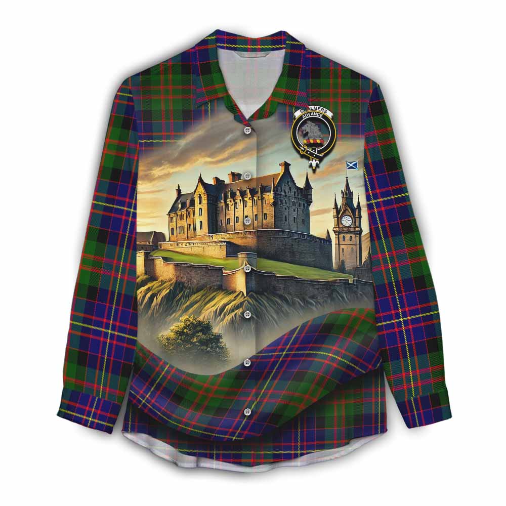 Chalmers Tartan Family Crest Women's Casual Shirt with Scottish Ancient Castle Style Female - Tartan Vibes Clothing