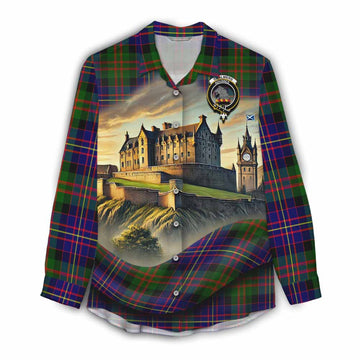 Chalmers Tartan Family Crest Women's Casual Shirt with Scottish Ancient Castle Style Female - Tartan Vibes Clothing