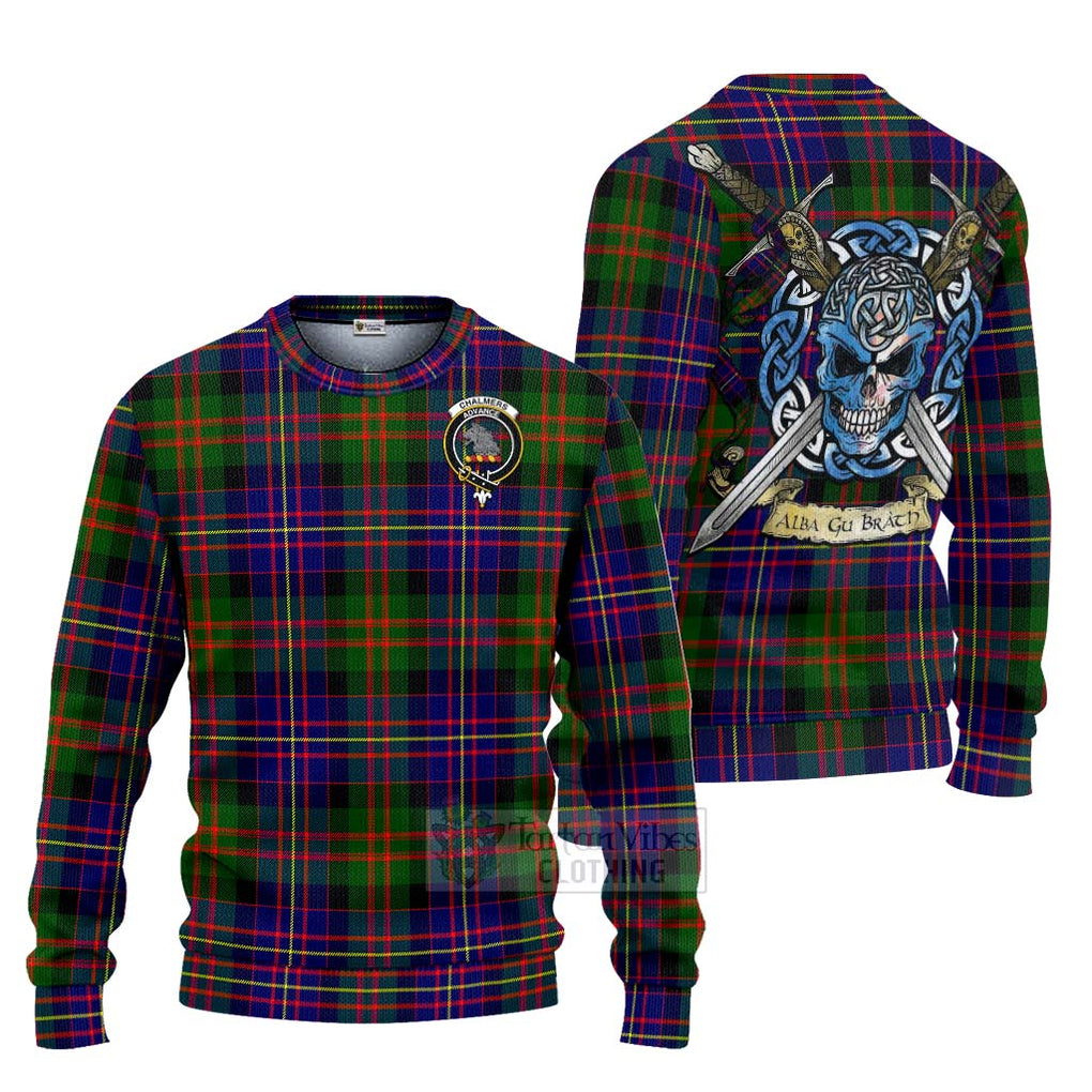 Chalmers Tartan Ugly Sweater with Family Crest Celtic Skull Style Unisex - Tartan Vibes Clothing