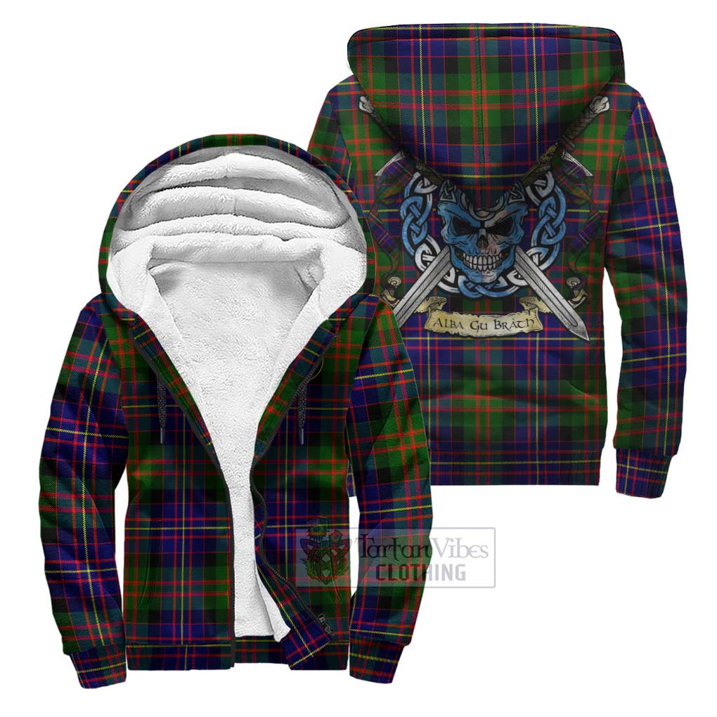 Tartan Vibes Clothing Chalmers Tartan Sherpa Hoodie with Family Crest Celtic Skull Style