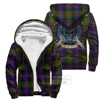 Chalmers Tartan Sherpa Hoodie with Family Crest Celtic Skull Style Unisex S - Tartan Vibes Clothing