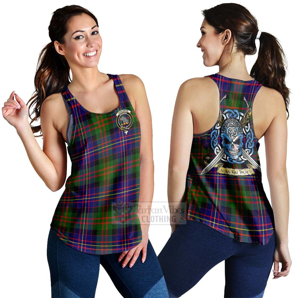Chalmers Tartan Women's Racerback Tanks with Family Crest Celtic Skull Style 4XL - Tartan Vibes Clothing