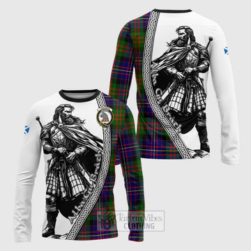 Chalmers Tartan Clan Crest Long Sleeve T-Shirt with Highlander Warrior Celtic Style Unisex - Tartan Vibes Clothing