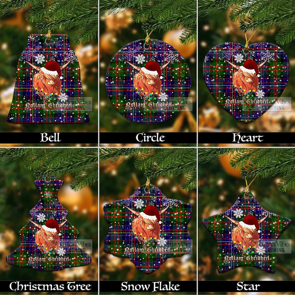 Chalmers Tartan Christmas Ceramic Ornaments with Twinkle Highland Cattle Ceramic - Tartan Vibes Clothing