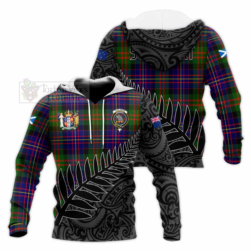 Tartan Vibes Clothing Chalmers Crest Tartan Knitted Hoodie with New Zealand Silver Fern Half Style