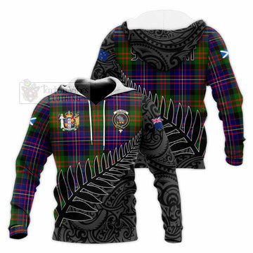 Tartan Vibes Clothing Chalmers Crest Tartan Knitted Hoodie with New Zealand Silver Fern Half Style