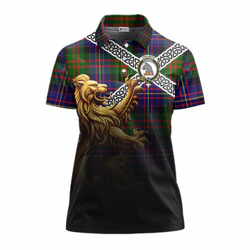 Chalmers Crest Tartan Women's Polo Shirt with Golden Lion Emblem Celtic Style Women - Tartan Vibes Clothing