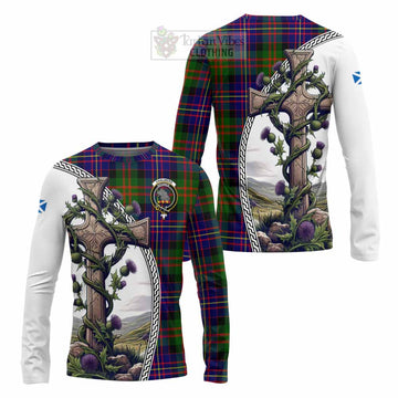 Chalmers Tartan Long Sleeve T-Shirt with Family Crest and St. Andrew's Cross Accented by Thistle Vines Unisex - Tartan Vibes Clothing