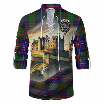 Chalmers Tartan Family Crest Ghillie Kilt Shirt with Scottish Ancient Castle Style Men - Tartan Vibes Clothing
