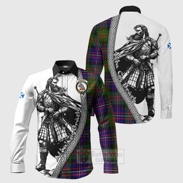 Chalmers Tartan Clan Crest Long Sleeve Button Shirt with Highlander Warrior Celtic Style Men's Shirt S - Tartan Vibes Clothing