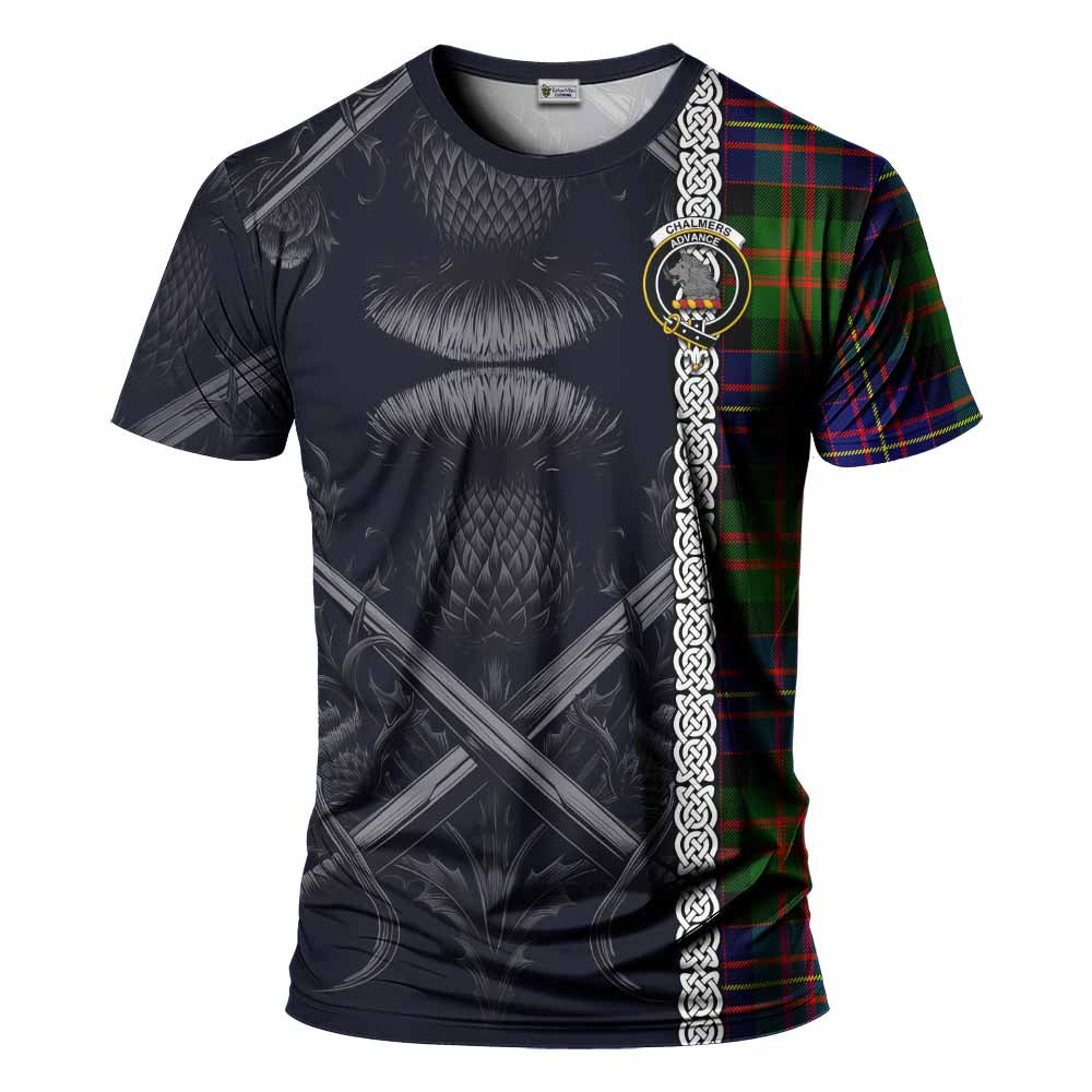 Chalmers Tartan T-Shirt with Family Crest Cross Sword Thistle Celtic Vibes Kid's Shirt - Tartan Vibes Clothing