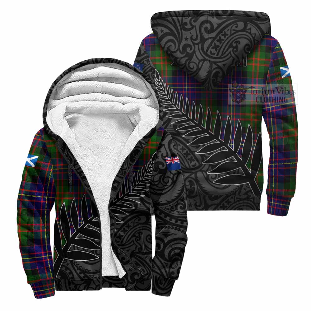 Tartan Vibes Clothing Chalmers Crest Tartan Sherpa Hoodie with New Zealand Silver Fern Half Style