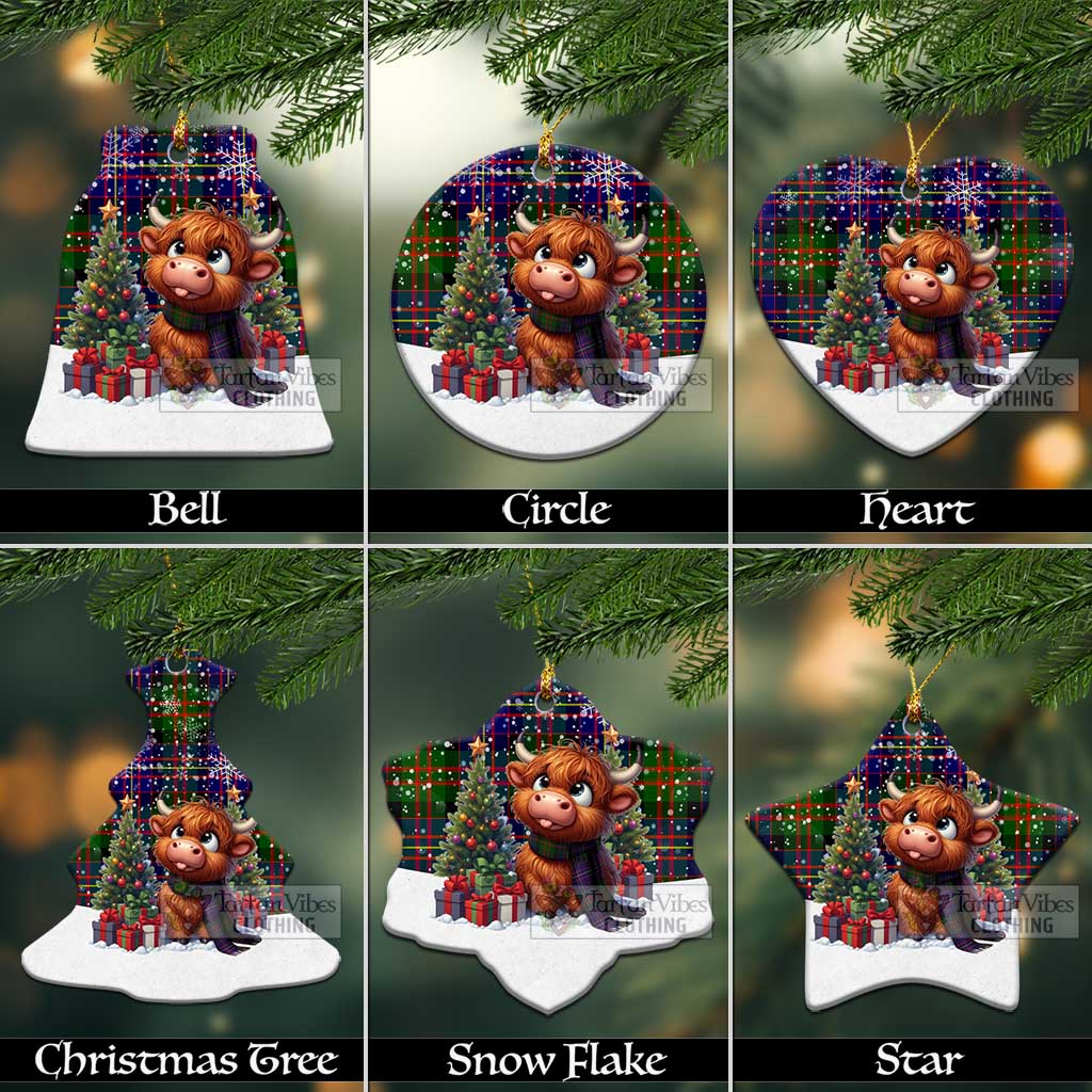 Chalmers Tartan Christmas Ceramic Ornament with Adorable Highland Coo Ceramic - Tartan Vibes Clothing