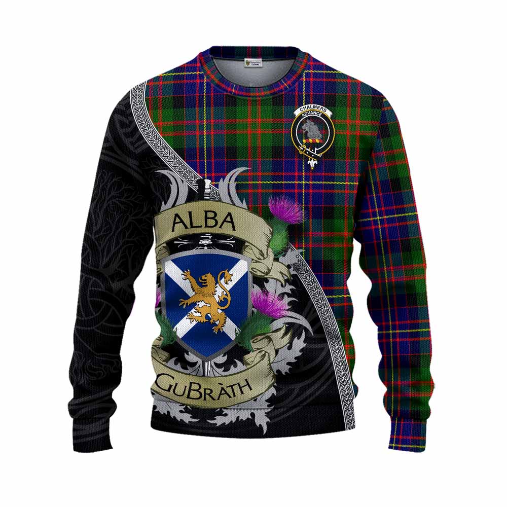 Chalmers Tartan Family Crest Knitted Sweater Lion Rampant Royal Thistle Shield Celtic Inspired Unisex - Tartan Vibes Clothing
