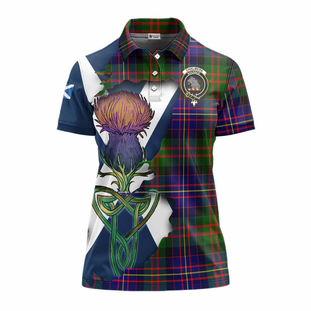 Chalmers Tartan Family Crest Women's Polo Shirt Scottish Thistle Celtic Inspired Women - Tartan Vibes Clothing