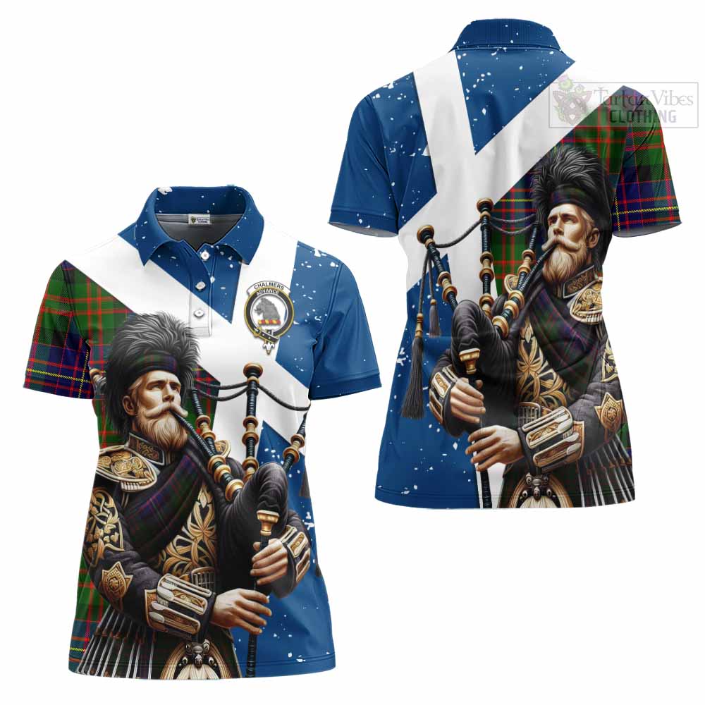 Tartan Vibes Clothing Chalmers Tartan Women's Polo Shirt with Family Crest Scottish Bagpiper Vibes