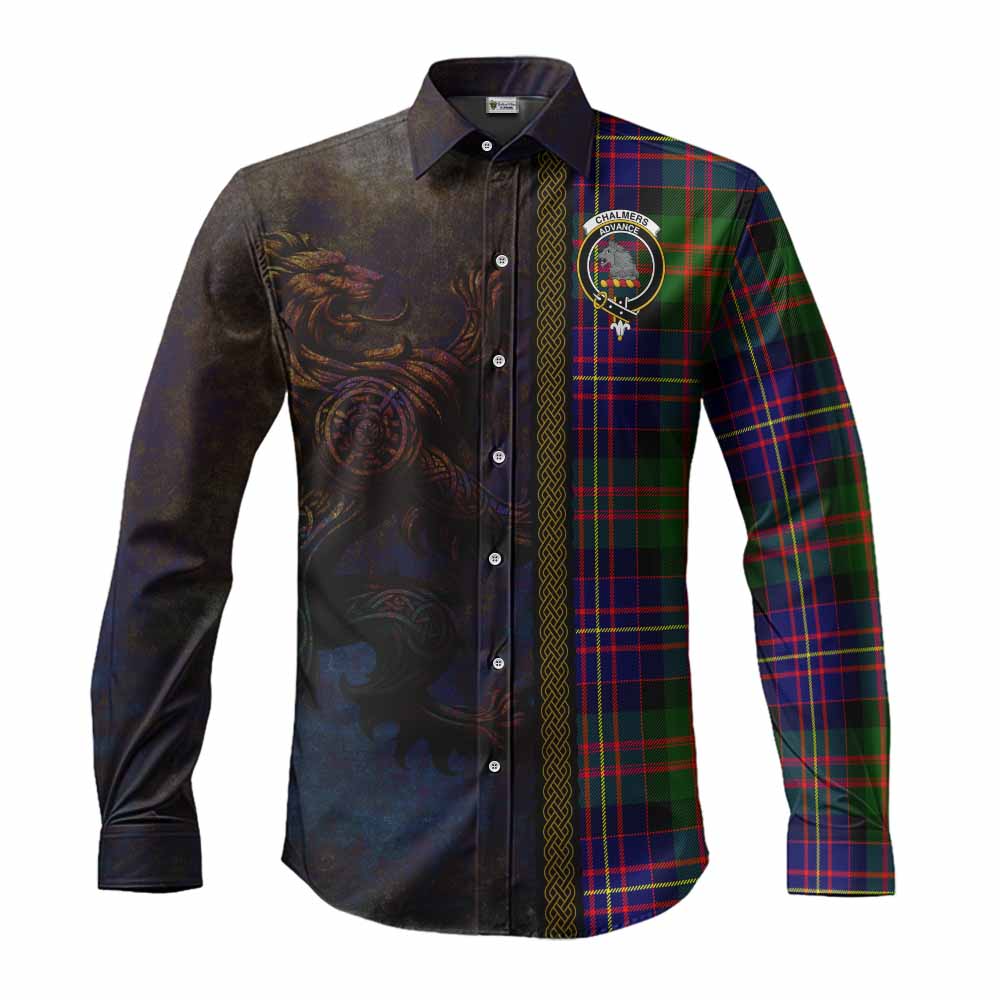 Chalmers Tartan Family Crest Long Sleeve Button Shirt Alba Gu Brath Be Brave Lion Ancient Style Men's Shirt S - Tartan Vibes Clothing